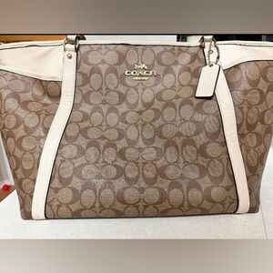 COACH Brown Signature Canvas Tote with Cream Trim